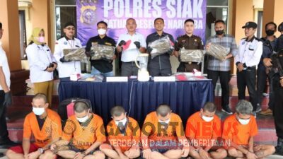 Polres Siak Musnahkan Barang Bukti Ganja Kering Seberat 5.502,85 Gram Asal Medan Beserta BB 86 Gram Shabu-Shabu 